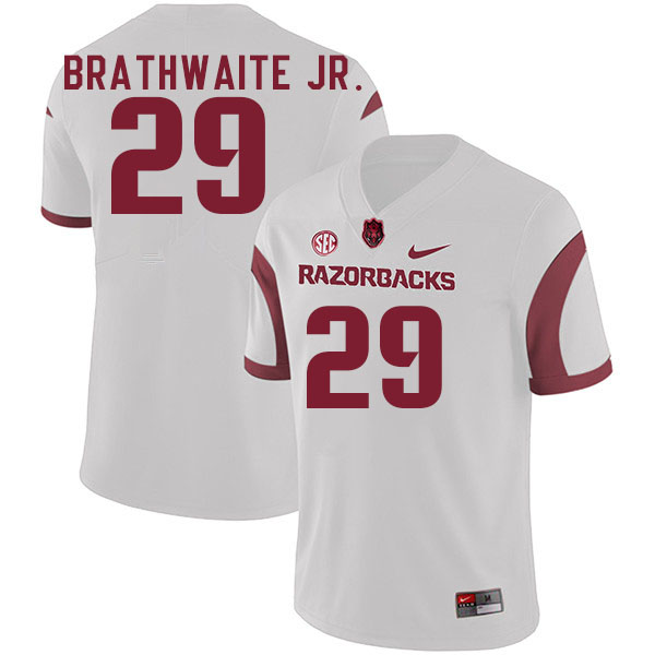 Men #29 AJ Brathwaite Jr. Arkansas Razorback College Football Jerseys Stitched Sale-White - Click Image to Close